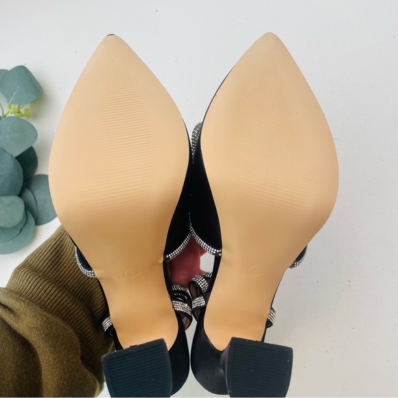 Rhinestone Bow Ankle Strap Chunky Platform Heels - Picture 8 of 11